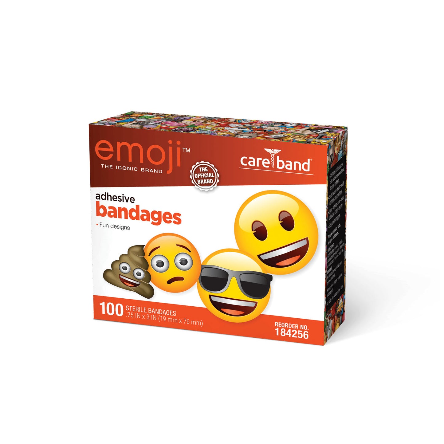 Emoji Adhesive Bandages, 3/4" x 3" Strips, 100/bx
