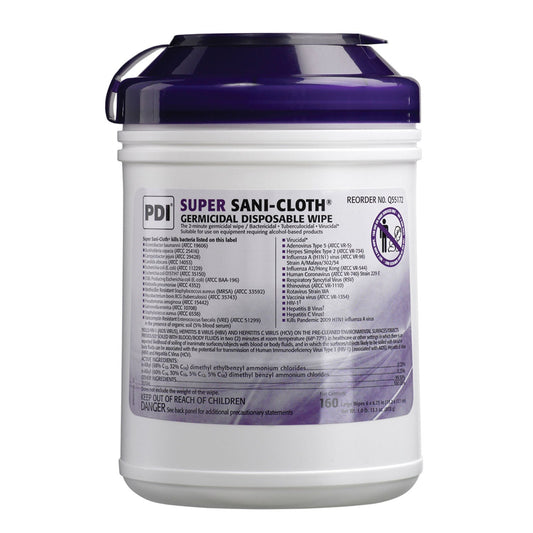 PDI Germicidal Disposable Wipe, Large Canister, 6" x 6¾", 160/canister,