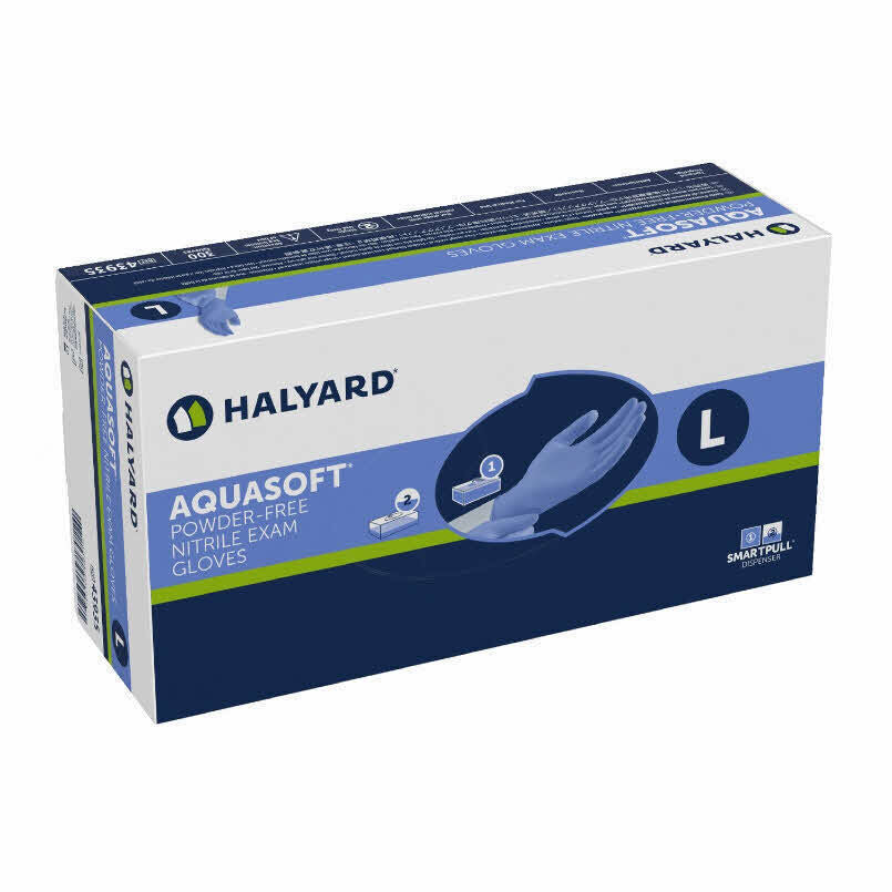 Halyard Aquasoft Blue Nitrile Exam Gloves – Large (300/Bx)