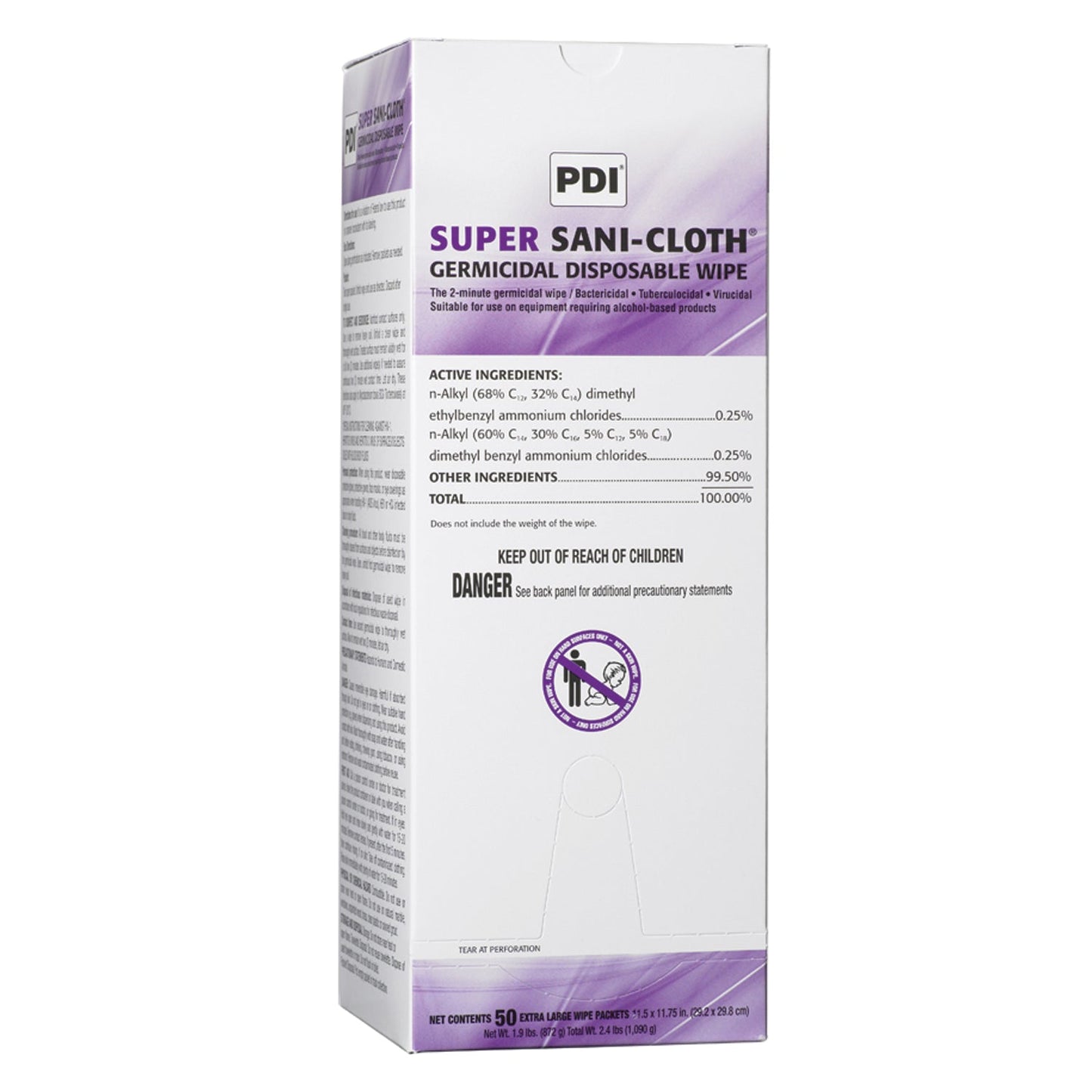 PDI Germicidal Disposable Wipe, X-Large, Individual, Boxed, 11½" x 11¾", 50/bx